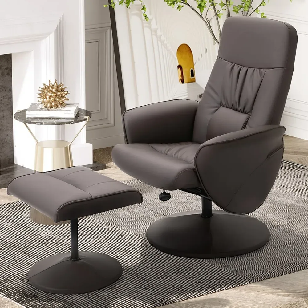Executive Manual Recliner Chair with Footstool - Brown, PU image