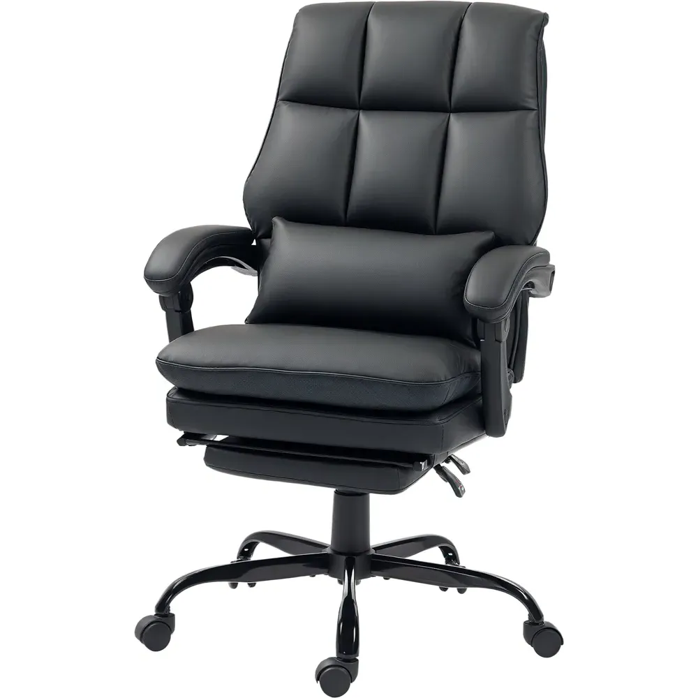Executive Office Chair with Footrest - Black, PU Leather