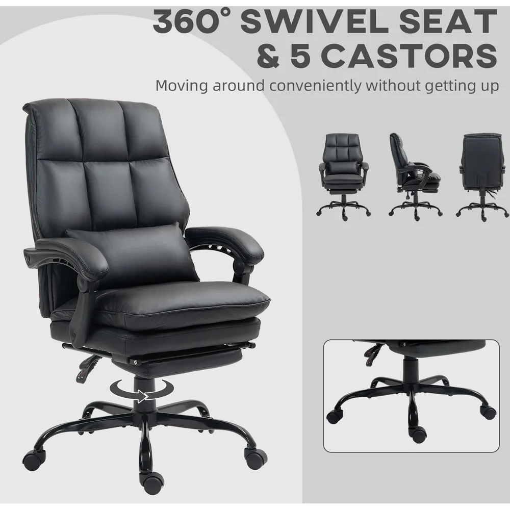 Executive Office Chair with Footrest - Black, PU Leather