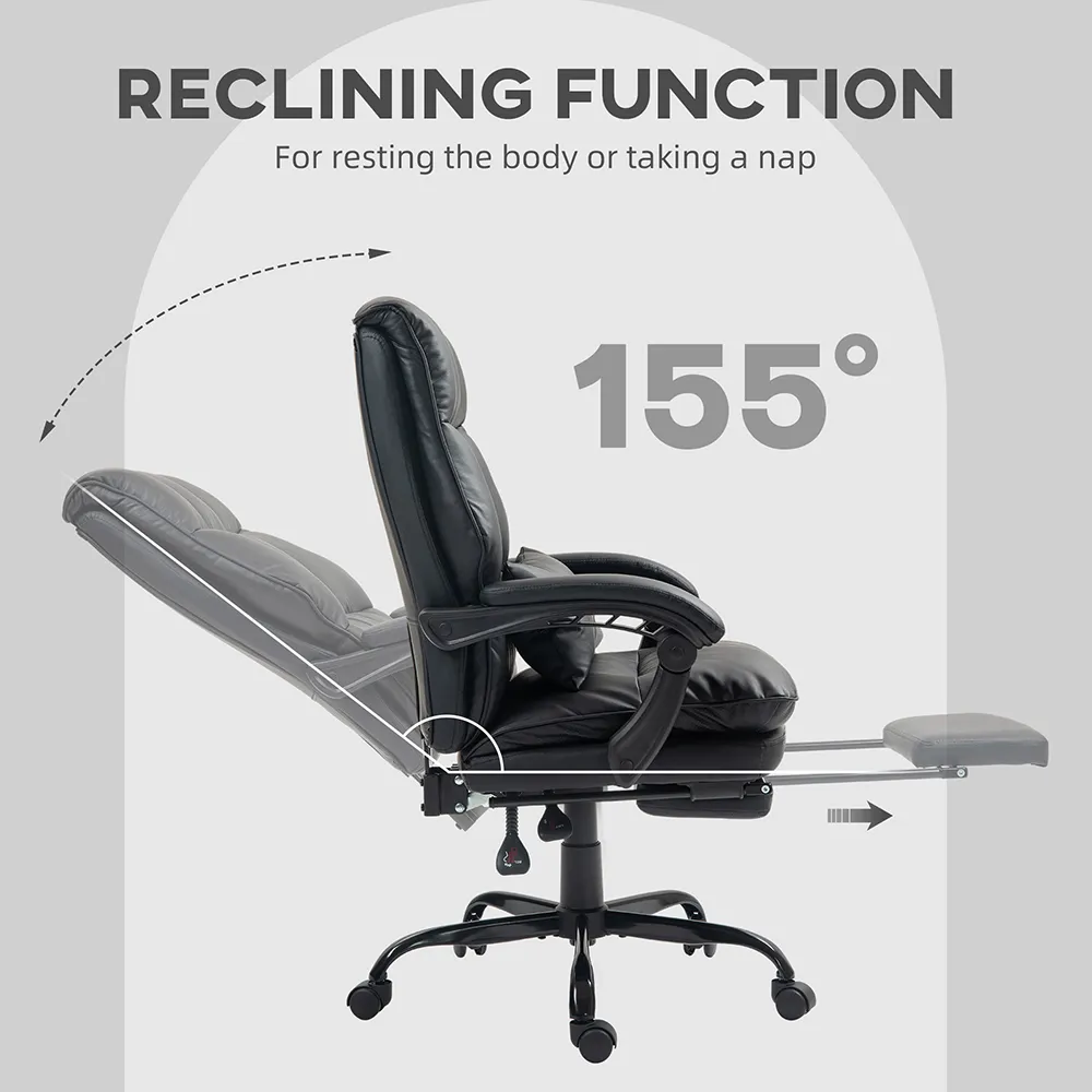 Executive Office Chair with Footrest - Black, PU Leather