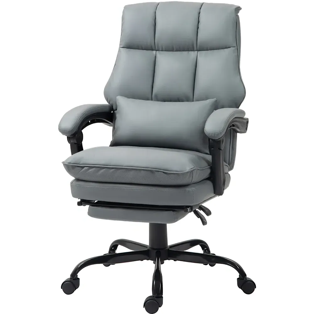Executive Office Chair with Footrest - Grey, PU Leather