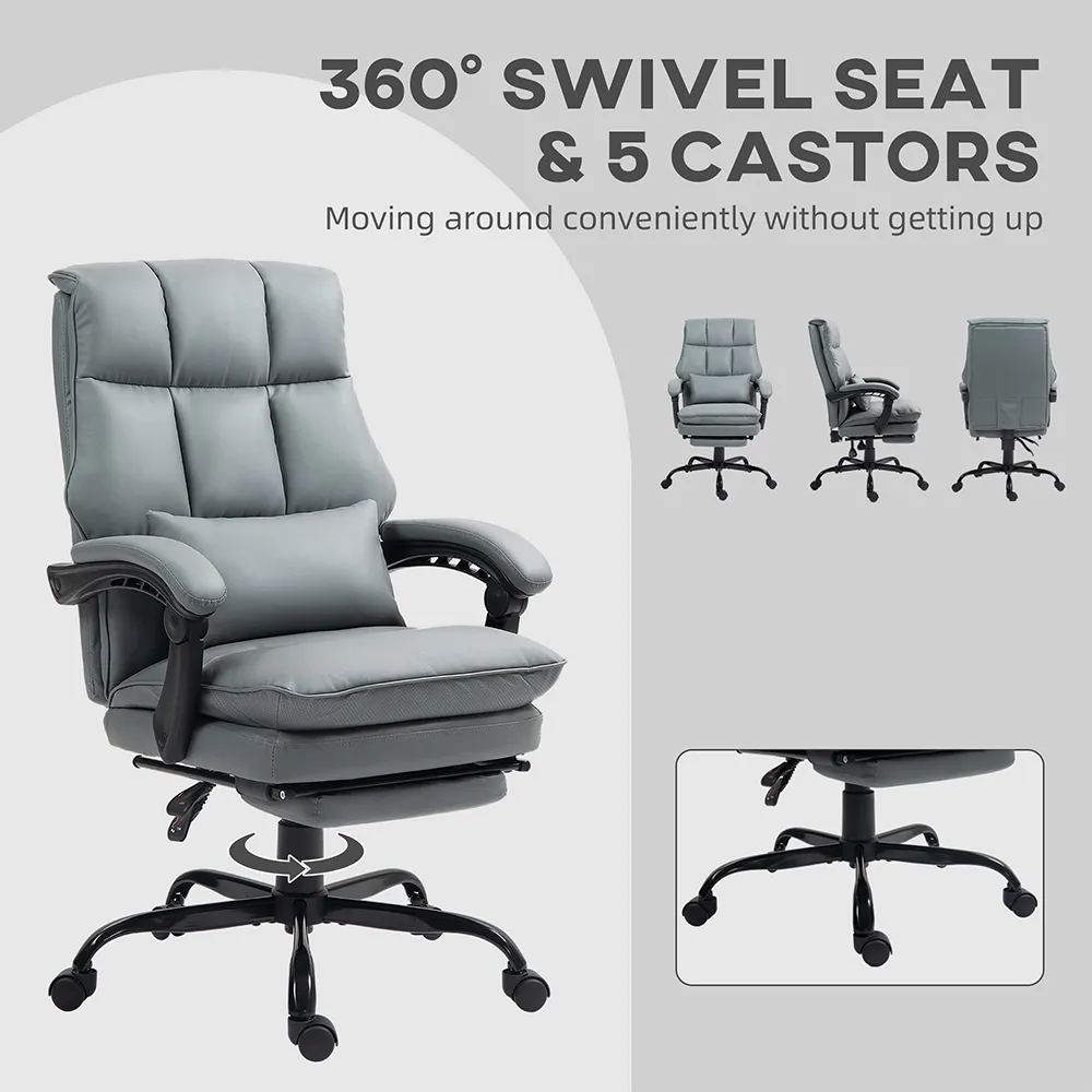 Executive Office Chair with Footrest - Grey, PU Leather