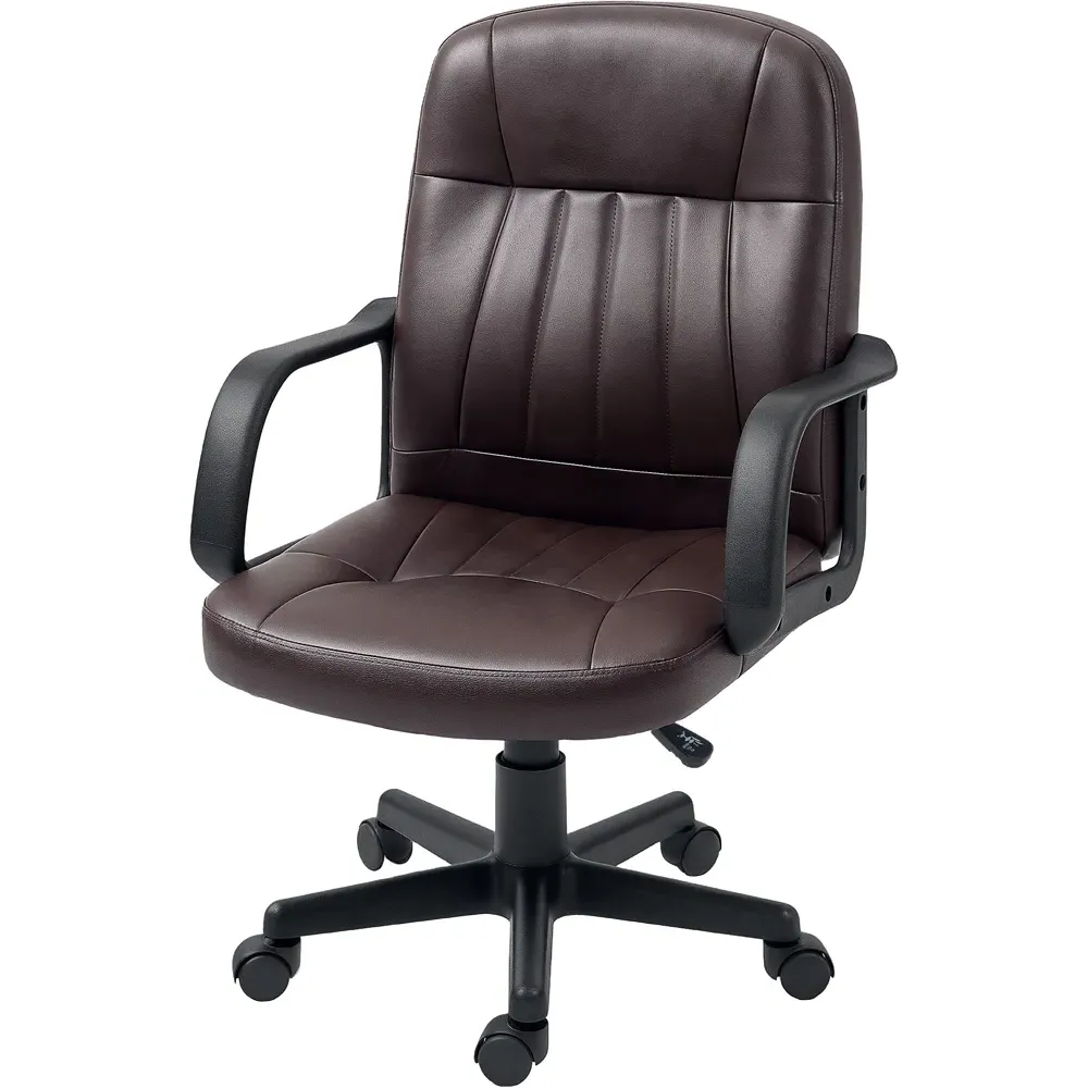 Executive Swivel Office Chair with Wheels - Brown, PU Leather