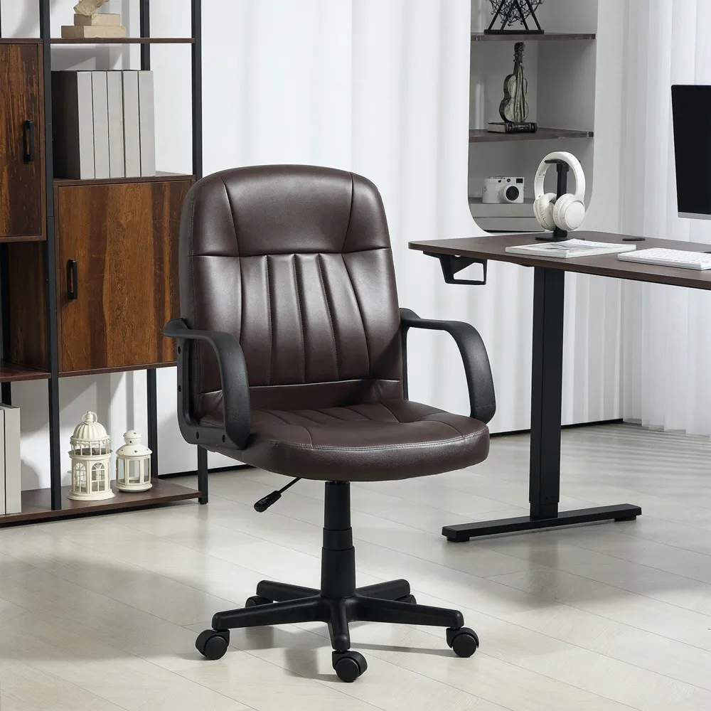 Executive Swivel Office Chair with Wheels - Brown, PU Leather
