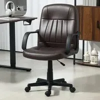 Executive Swivel Office Chair with Wheels - Brown, PU Leather