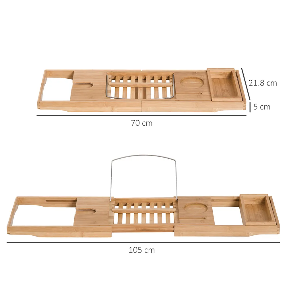 Extendable Bathtub Shelf with Storage - Bamboo