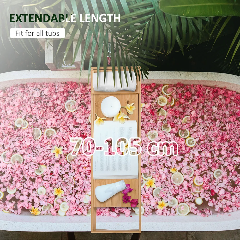 Extendable Bathtub Shelf with Storage - Bamboo