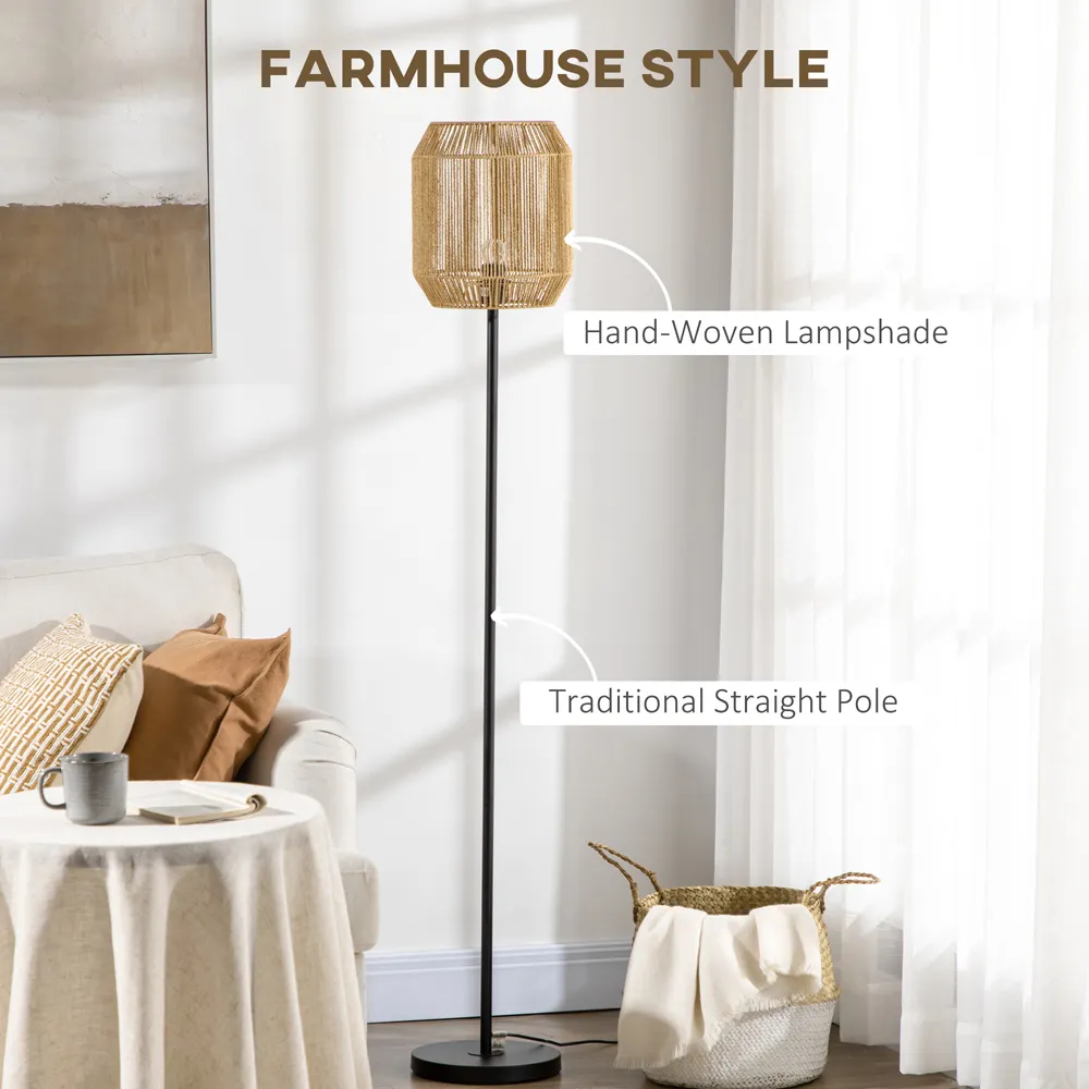 Farmhouse Floor Lamp with Rattan Shade - Brown