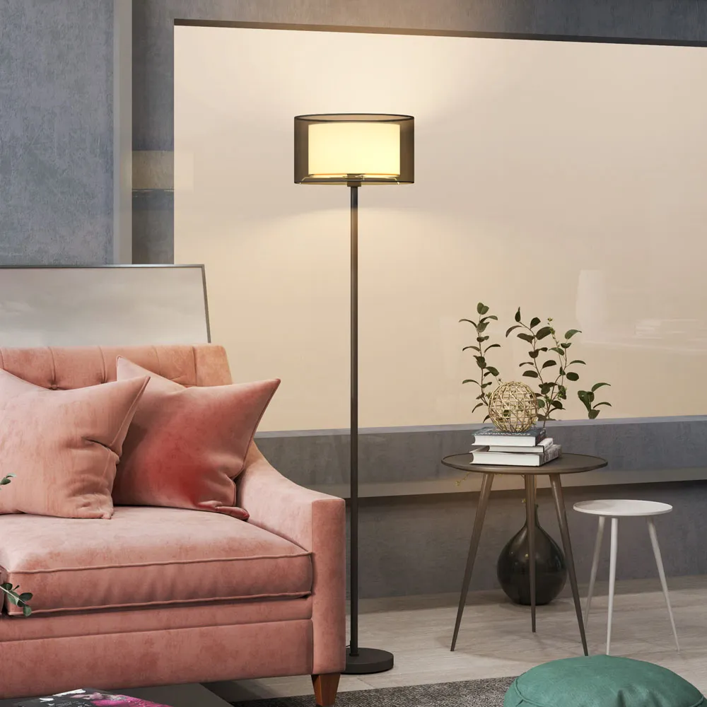 Floor Lamp with 2 Layer Shade - Black