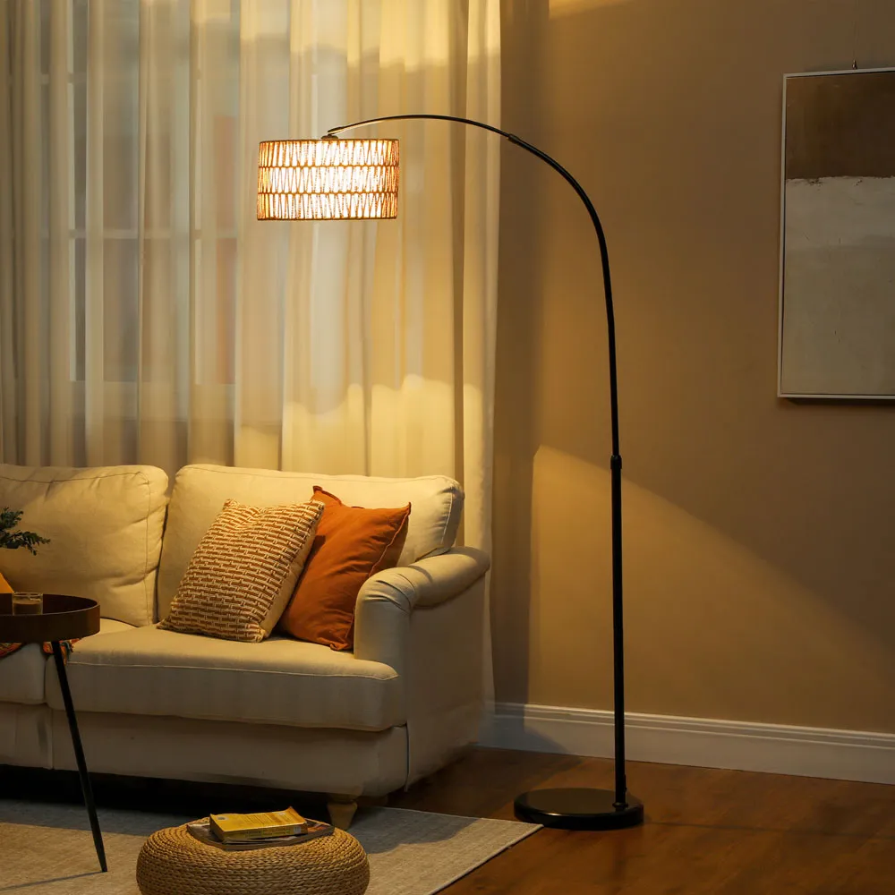 Floor Lamp with Foot Switch - Black, Hemp Rope