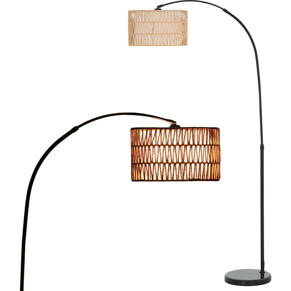 Floor Lamp with Foot Switch - Black, Hemp Rope