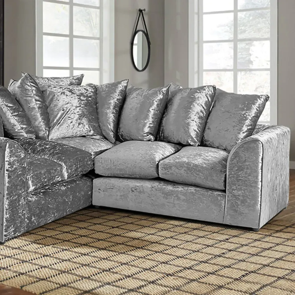 Florexa 5-Seater Corner Sofa - Silver, Crush Velvet