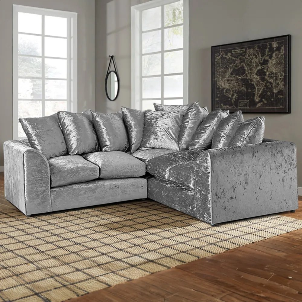 Florexa 5-Seater Corner Sofa - Silver, Crush Velvet