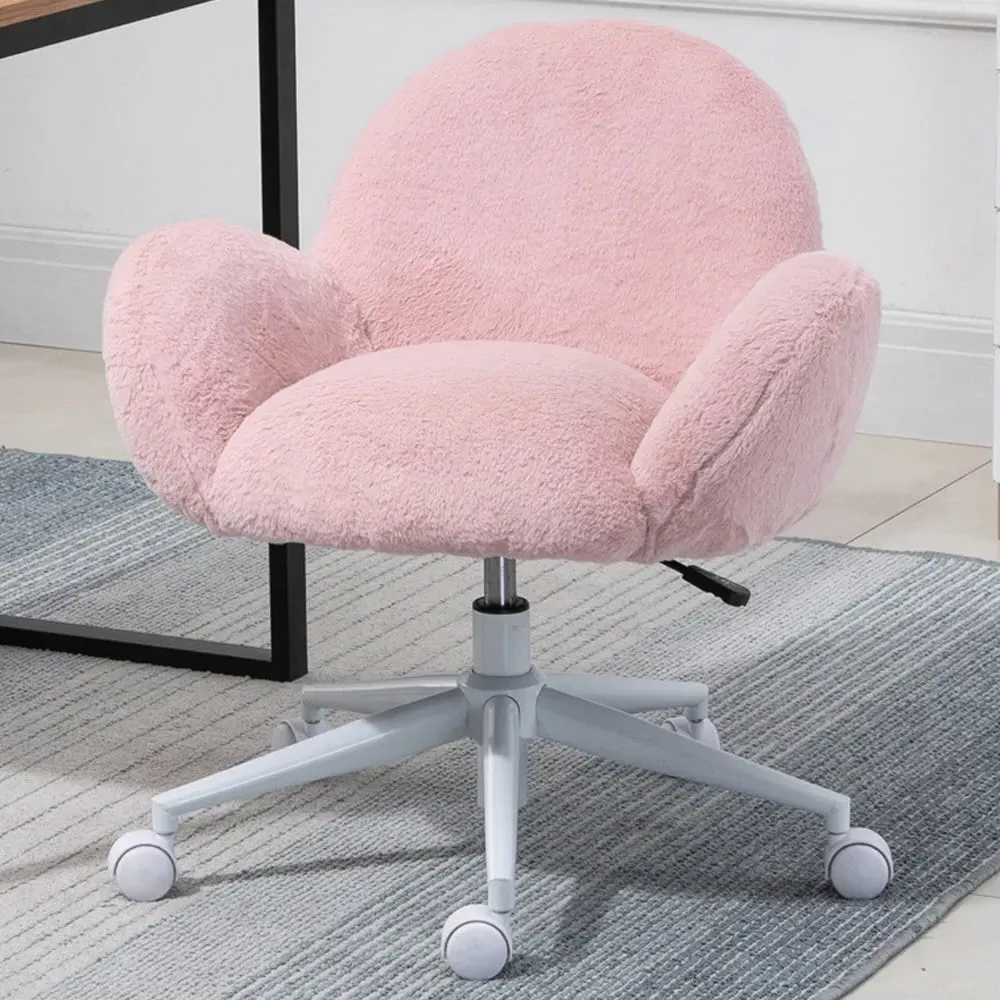Fluffy Swivel Office Chair - Pink