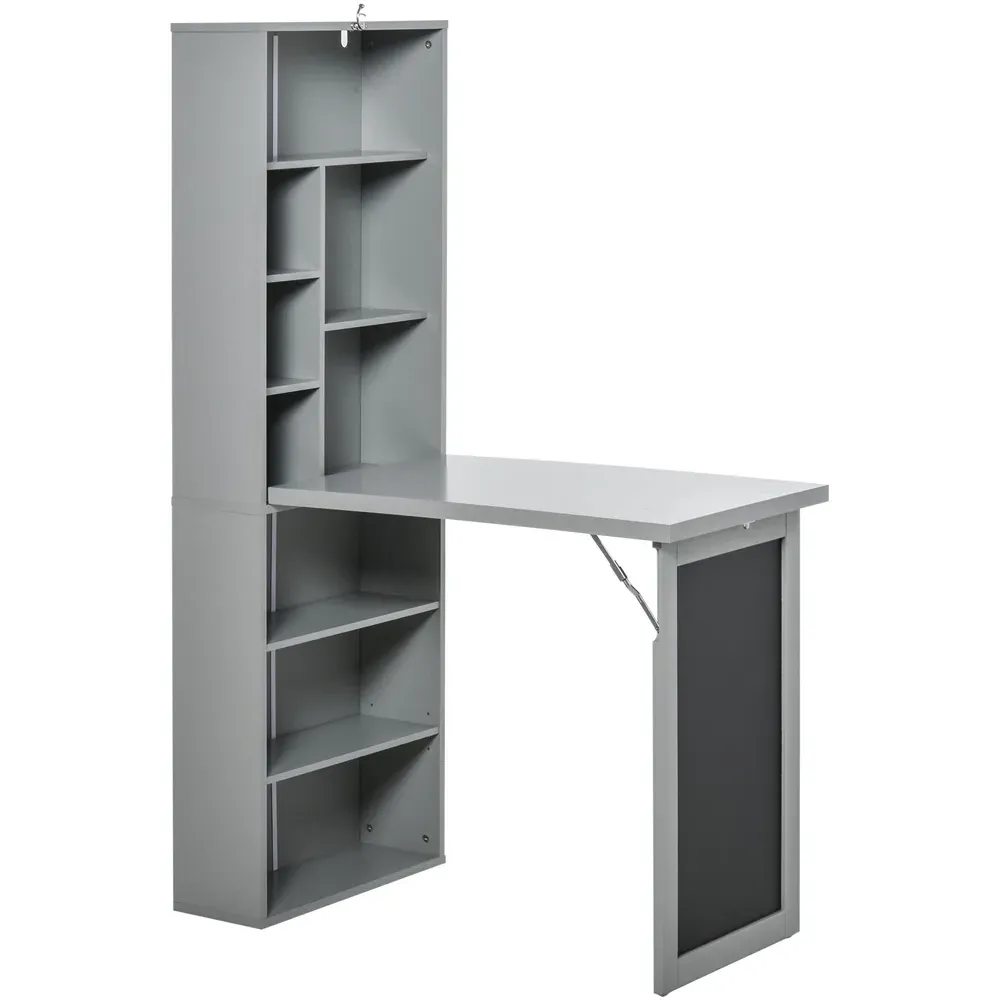 Folding Office Desk with Storage - Grey