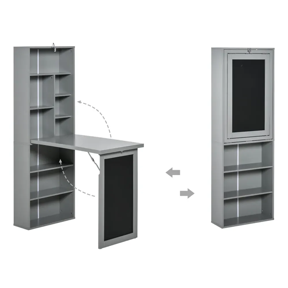 Folding Office Desk with Storage - Grey