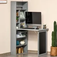 Folding Office Desk with Storage - Grey