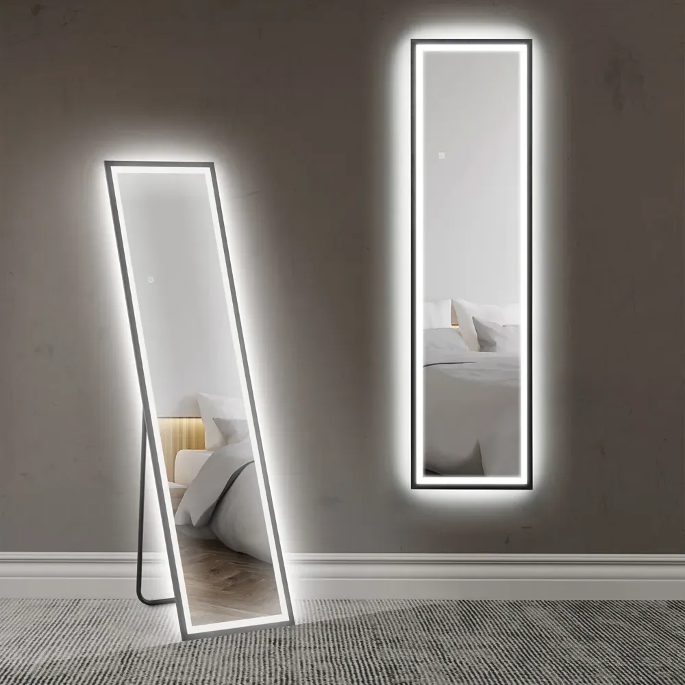 Full Length Mirror with Adjustable Lights - Black, Metal