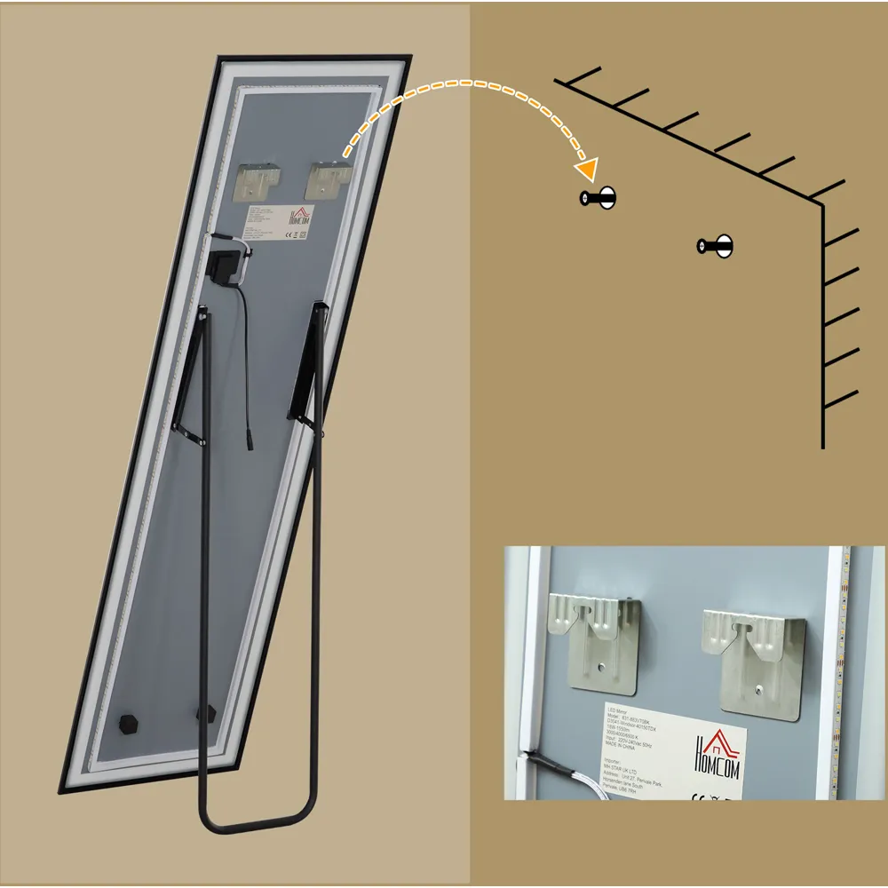 Full Length Mirror with Adjustable Lights - Black, Metal