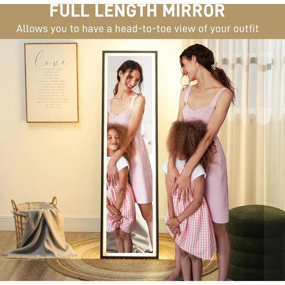 Full Length Mirror with Adjustable Lights - Black, Metal
