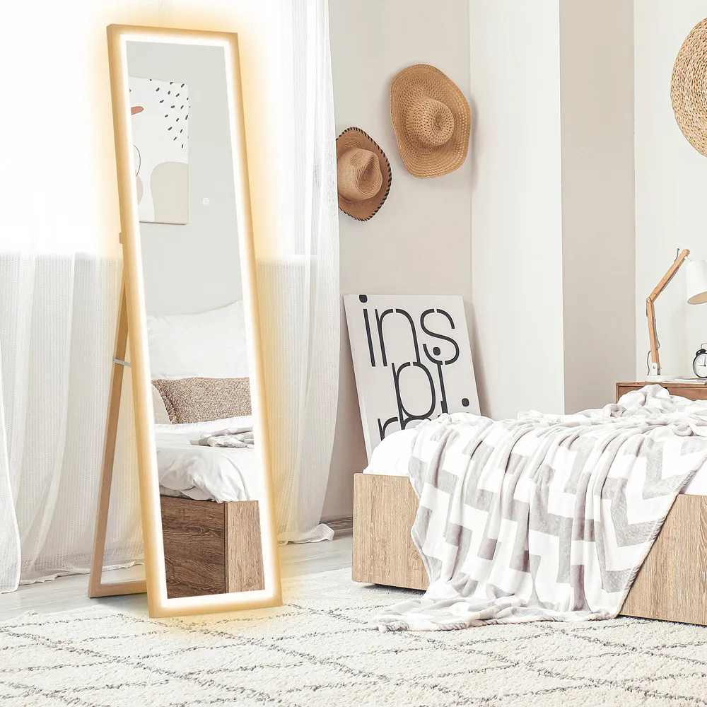 Full Length Mirror with Dimming Lights - Brown, Wood Effect