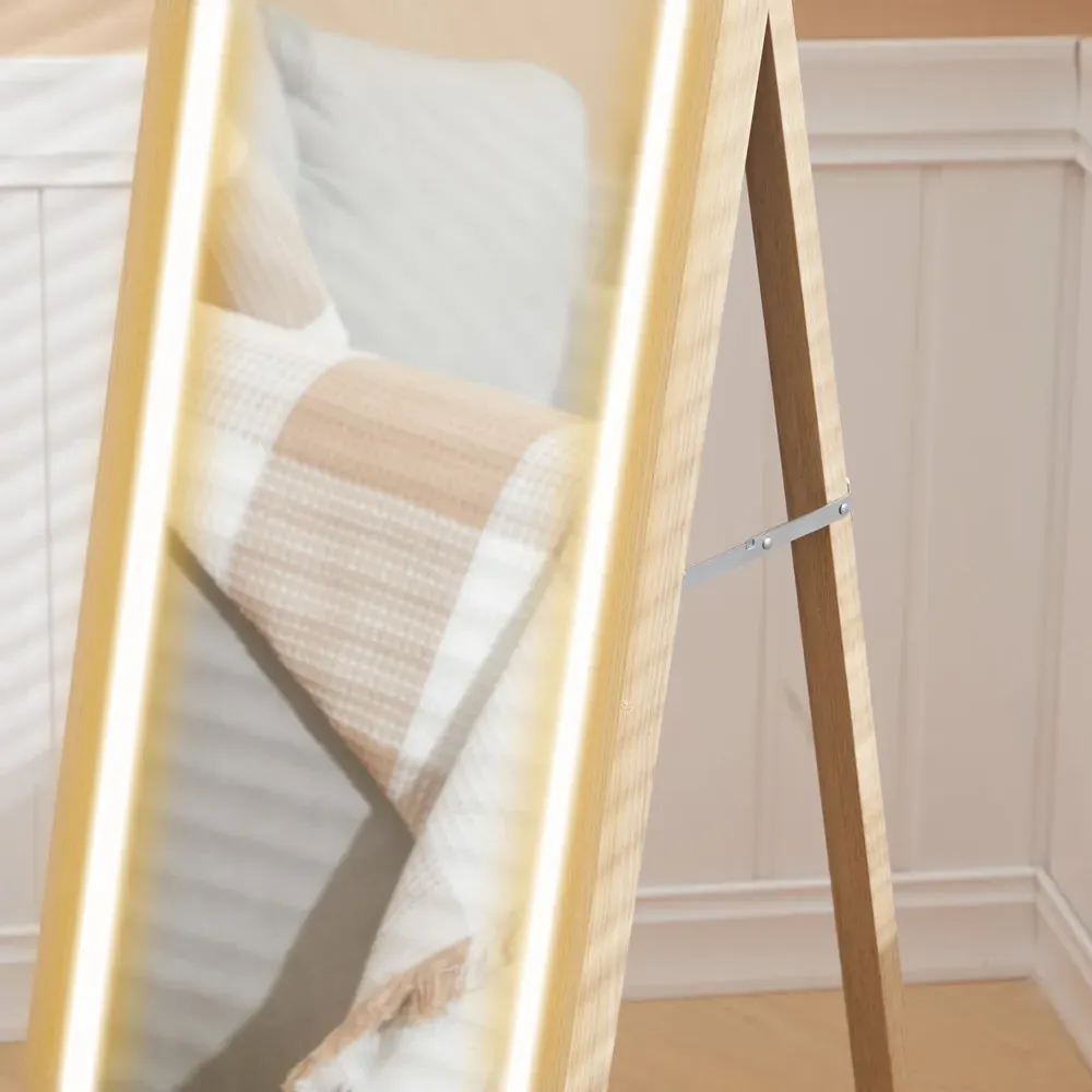 Full Length Mirror with Dimming Lights - Brown, Wood Effect