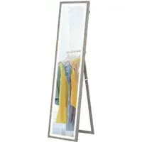 Full Length Mirror with Dimming Lights - Grey, Wood Effect