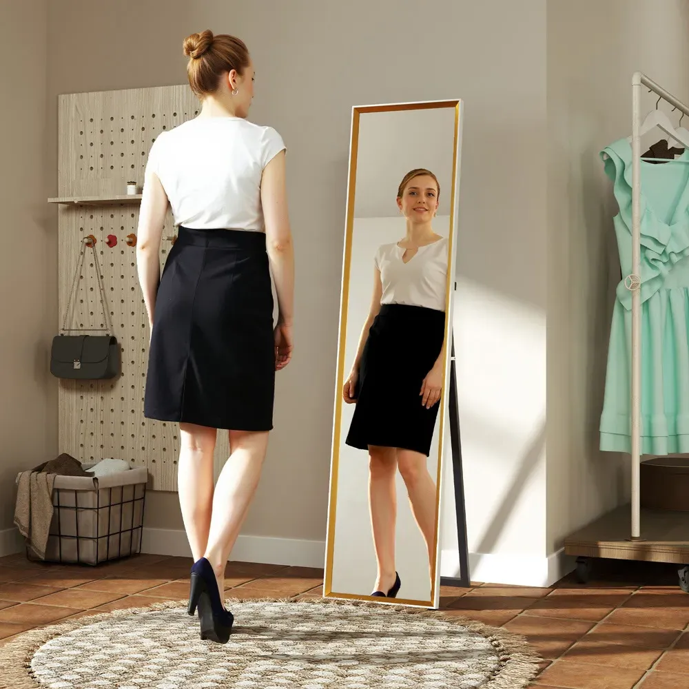 Full Length Mirror with Stand - White