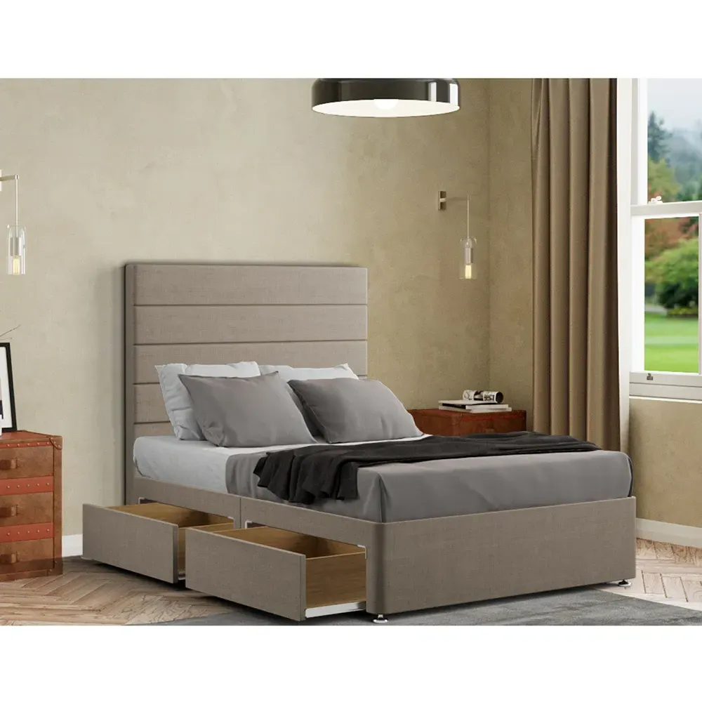 George Double Divan Bed with 2 Drawer - Beige, Linen