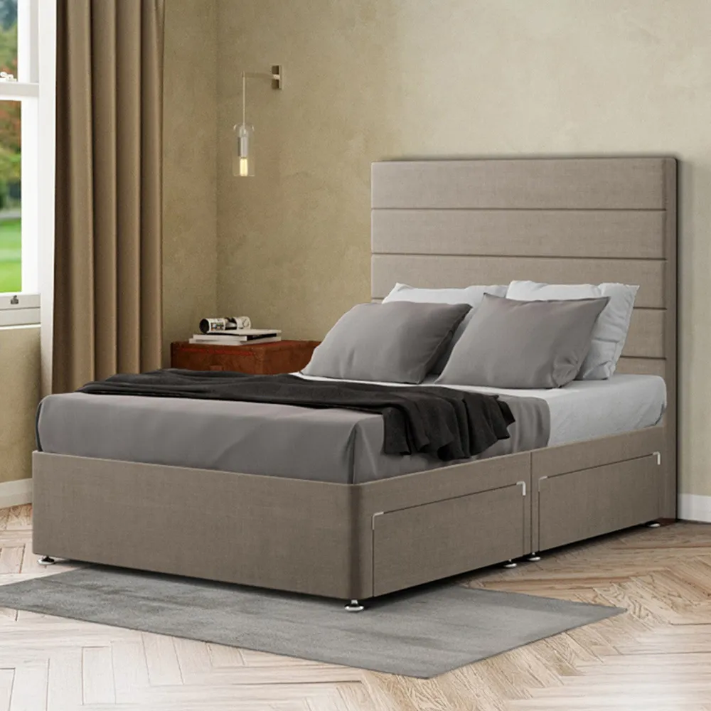 George Double Divan Bed with 2 Drawer - Beige, Linen