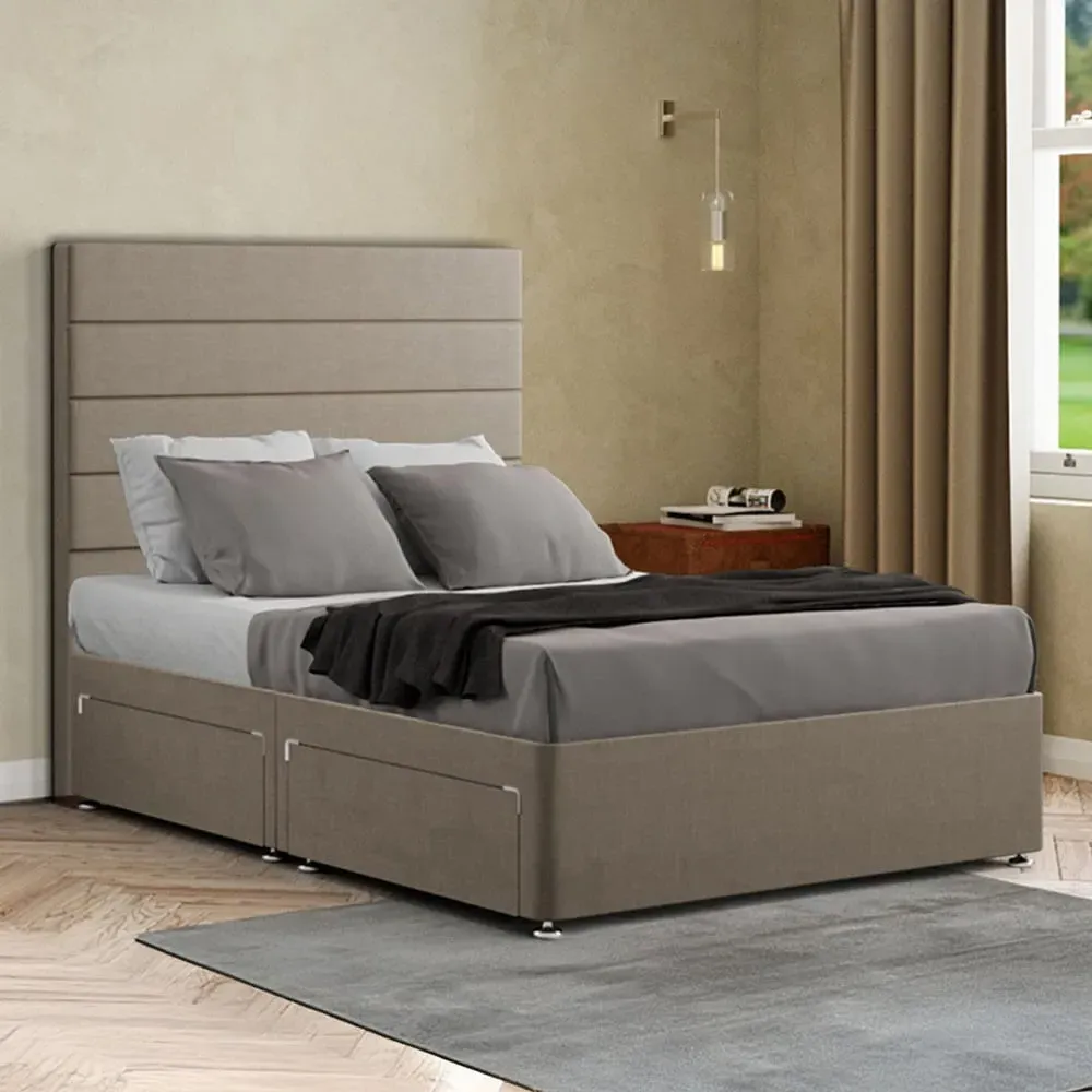 George Double Divan Bed with 2 Drawer - Cream, Malham Weave