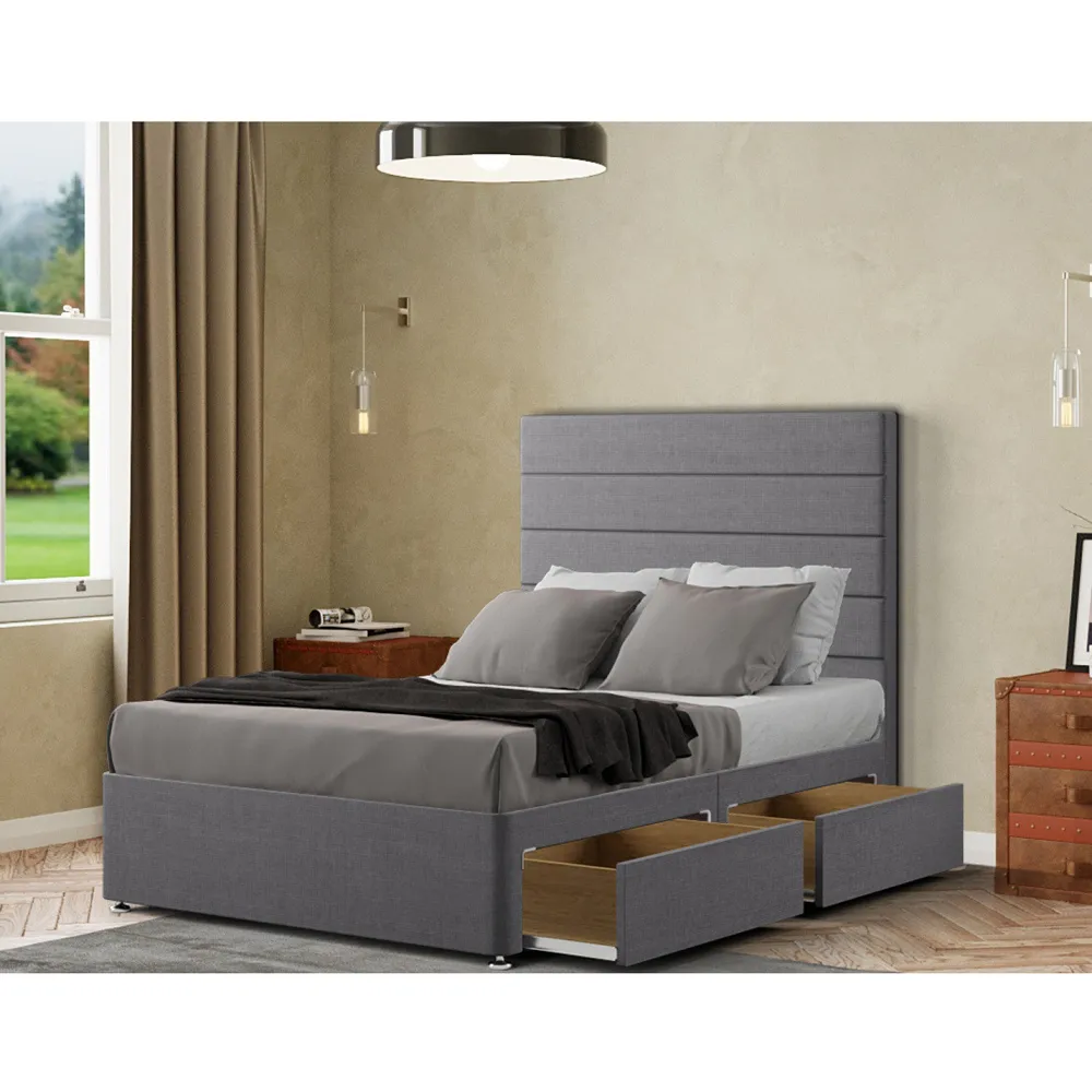 George Double Divan Bed with 2 Drawer - Grey, Linen
