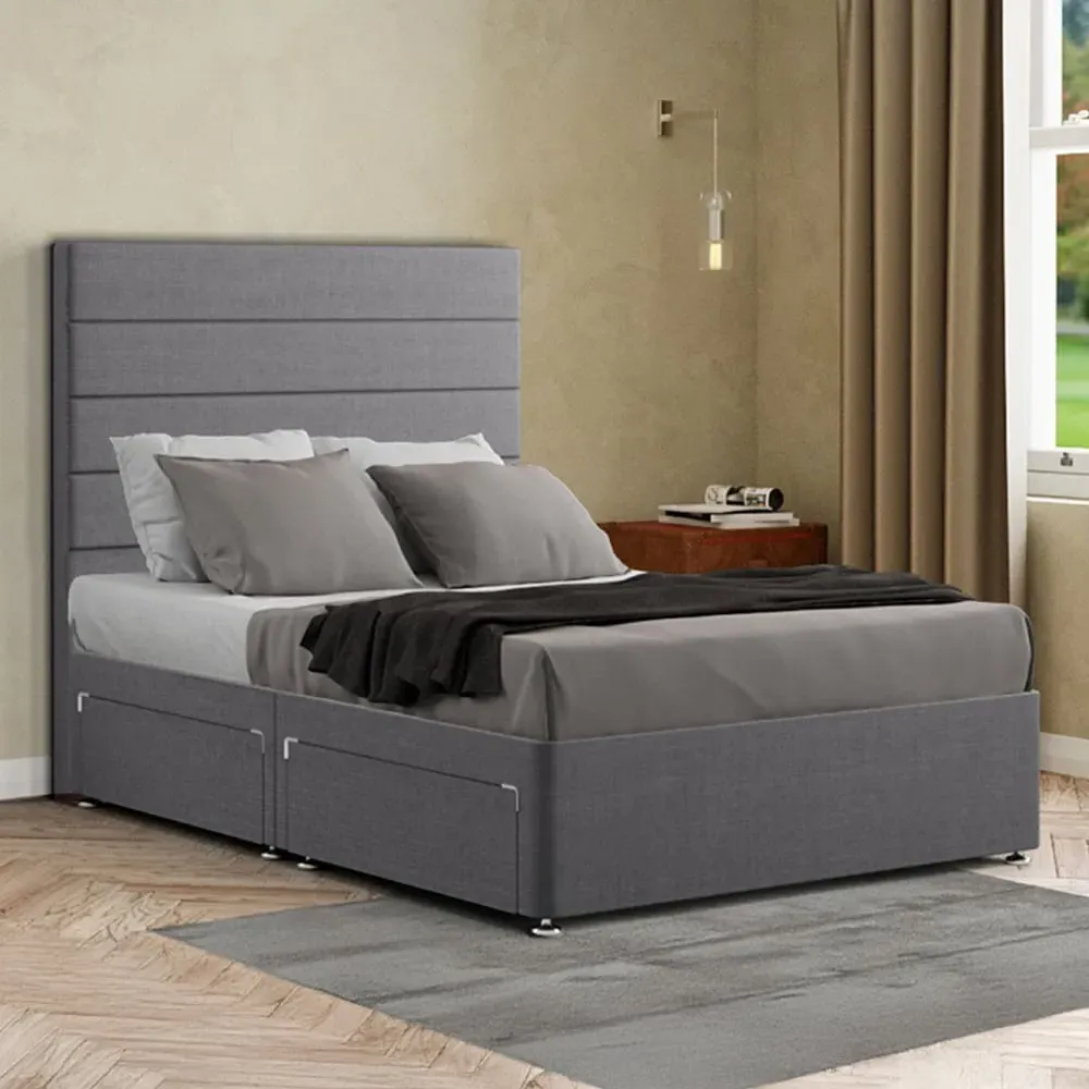 George Double Divan Bed with 2 Drawer - Grey, Linen