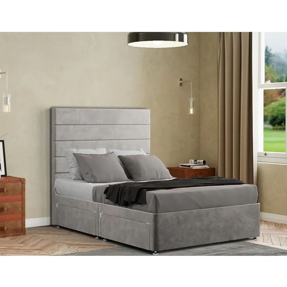 George Double Divan Bed with 2 Drawer - Silver, Plush