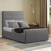 George King Size Divan Bed with 2 Drawer - Grey, Linen