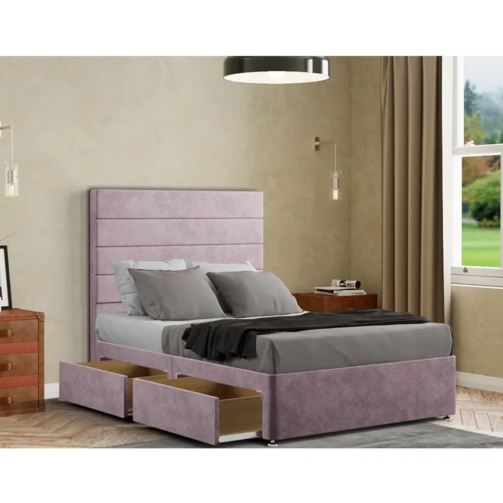 George King Size Divan Bed with 2 Drawer - Pink, Plush