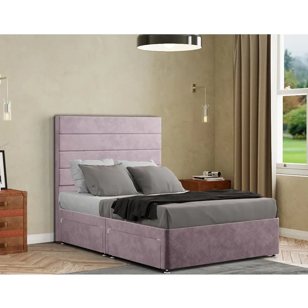 George King Size Divan Bed with 2 Drawer - Pink, Plush