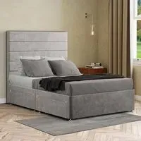 George King Size Divan Bed with 2 Drawer - Silver, Plush