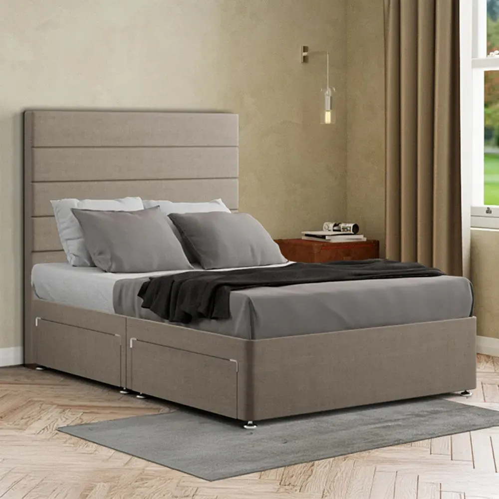 George Single Divan Bed with 2 Drawer - Beige, Linen image