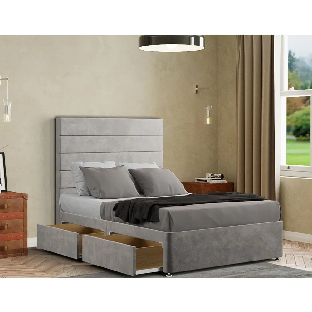 George Single Divan Bed with 2 Drawer - Silver, Plush