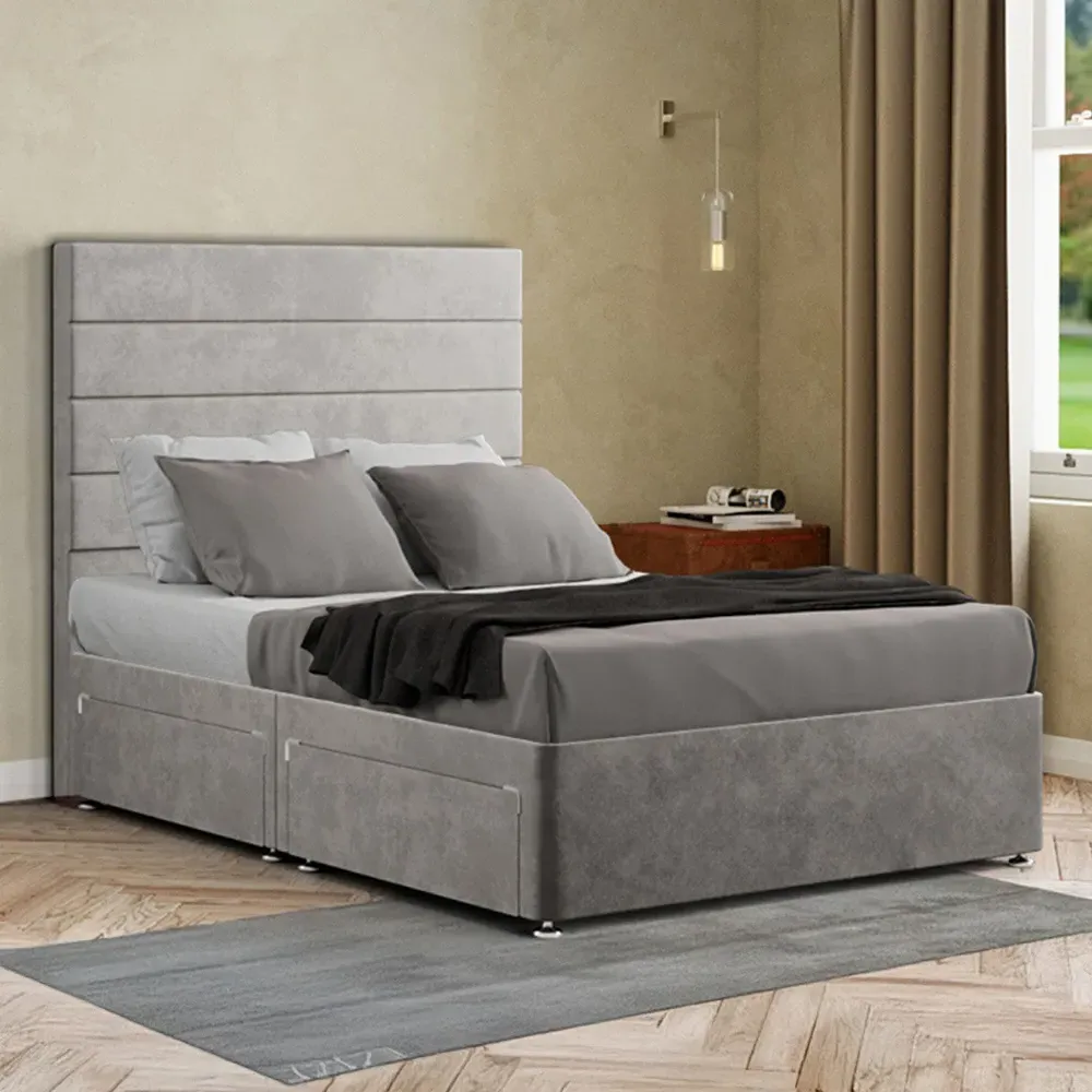 George Single Divan Bed with 2 Drawer - Silver, Plush
