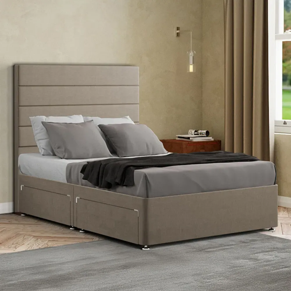 George Small Double Divan Bed with 2 Drawer - Cream, Malham Weave