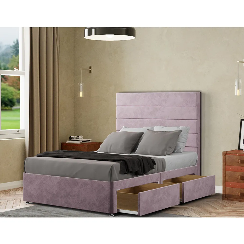 George Small Double Divan Bed with 2 Drawer - Pink, Plush