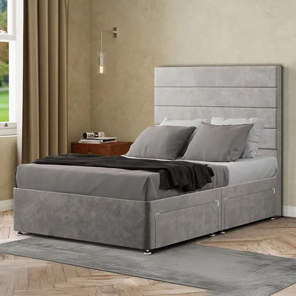 George Small Double Divan Bed with 2 Drawer - Silver, Plush