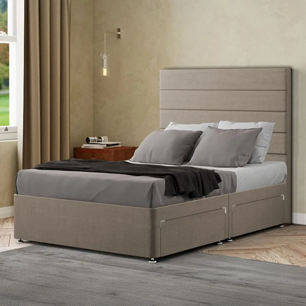 George Super King Divan Bed with 2 Drawer - Beige, Linen