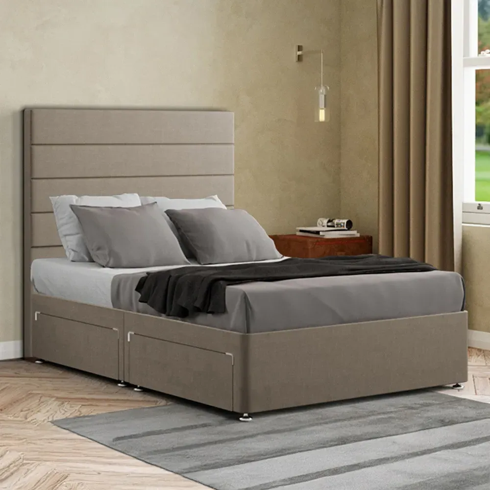 George Super King Divan Bed with 2 Drawer - Cream, Malham Weave