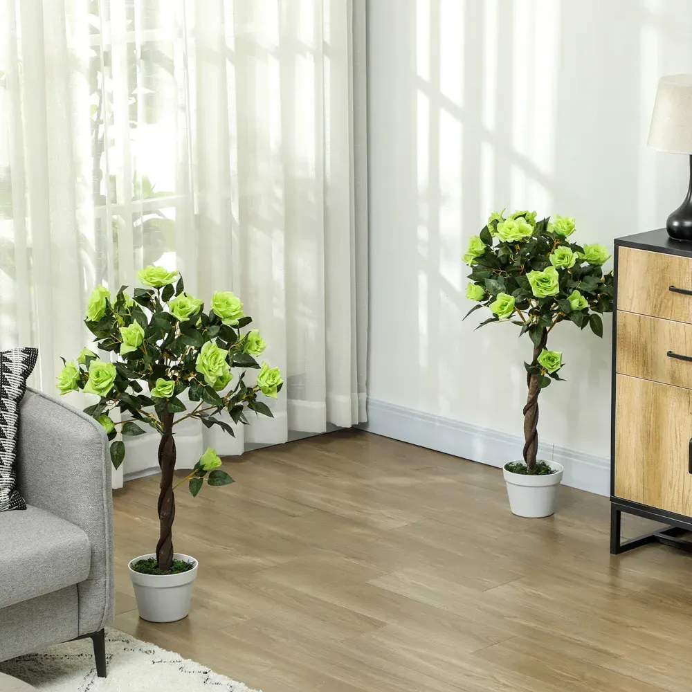 Green Rose Artificial Tree in Pot 90cm 2 Pack - Green