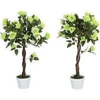 Green Rose Artificial Tree in Pot 90cm 2 Pack - Green