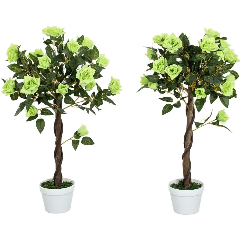Green Rose Artificial Tree in Pot 90cm 2 Pack - Green image