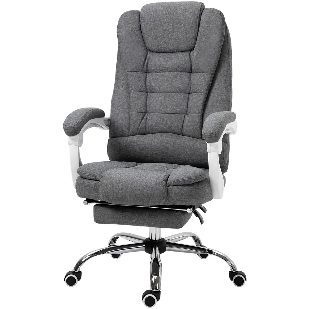 Grey Linen Computer Desk Office Chair with Footrest